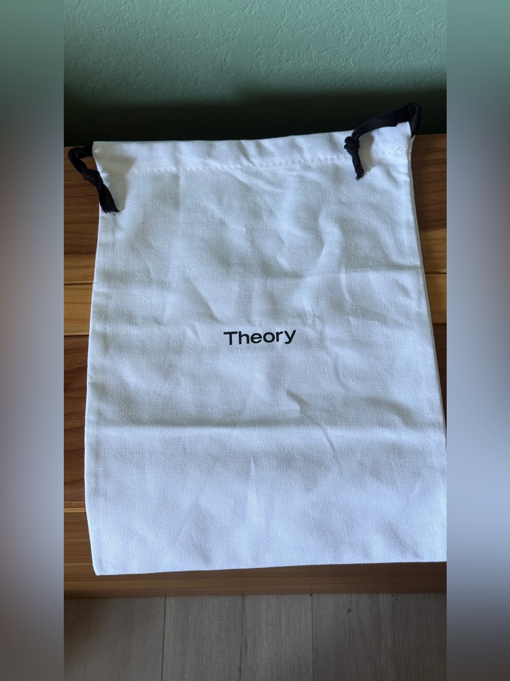 Theory White Cotton Drawstring Dust Bag Pouch 14.5x10.5” Black Cord Storage
